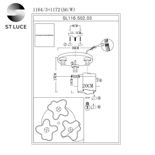 SL116.502.03 Люстра потолочная ST-Luce Серебристый/Белый E27 3*60W ONDE