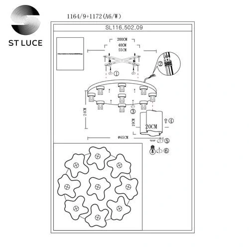 SL116.502.09 Люстра потолочная ST-Luce Серебристый/Белый E27 9*60W ONDE