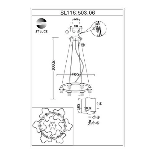 SL116.503.06 Люстра подвесная ST-Luce Серебристый/Белый E27 6*60W ONDE